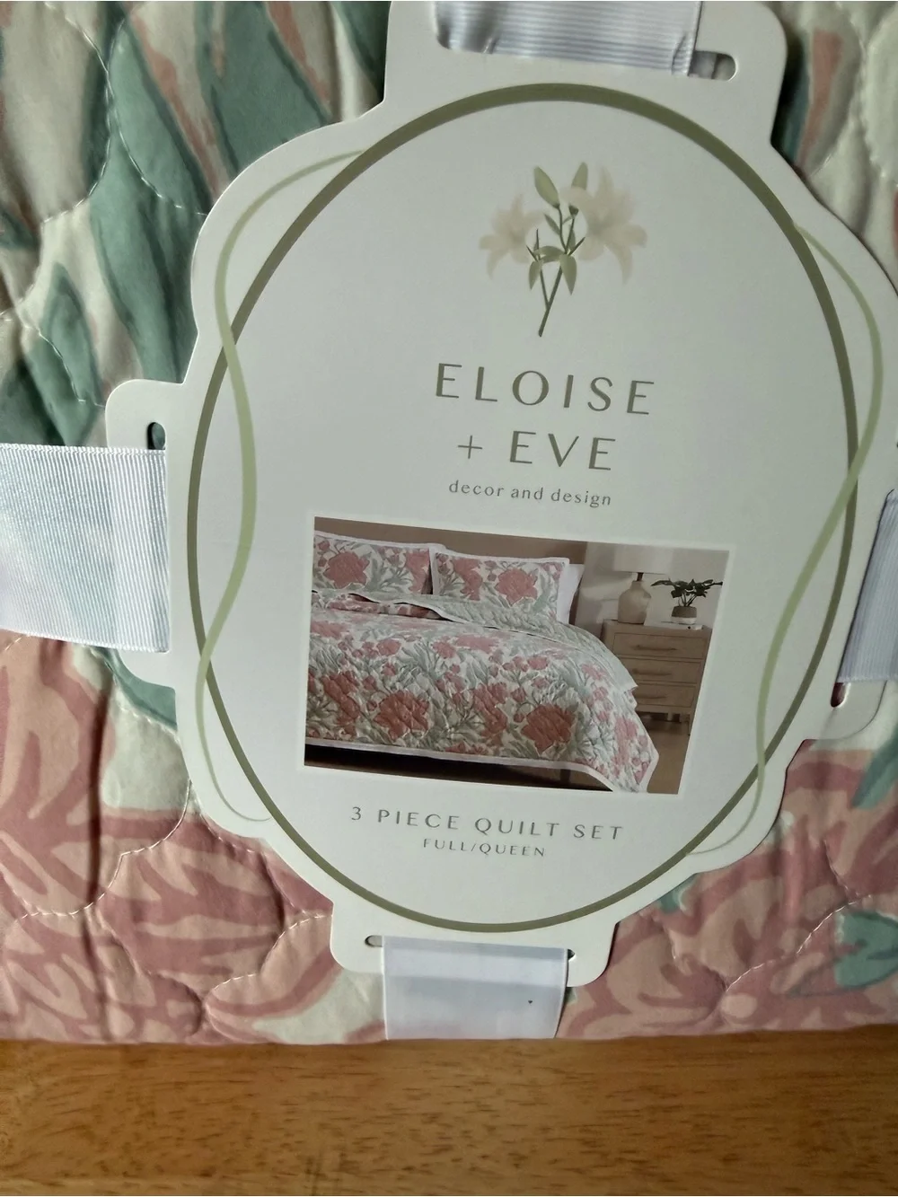 Pink & Green Floral Quilt, 3 Piece Set - Full/Queen